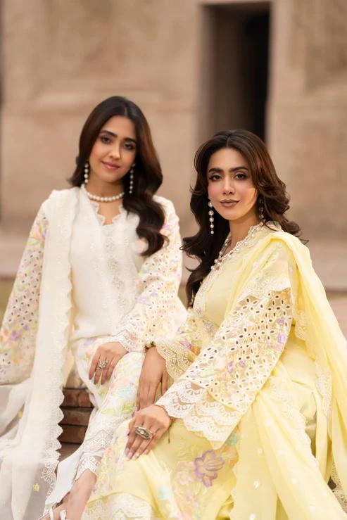 Chikankari Long Shirt with Sequins Dupatta & Capri - Image 1