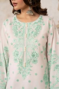 Chikankari & Multi-Thread Embroidered 3-Piece Suit - Thumbnail 6