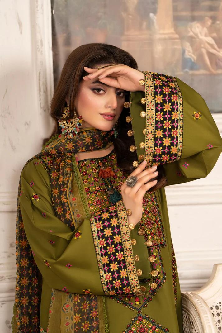 Sindhi Embroidered Shirt & Loose Trouser with Chiffon Dupatta - Image 4