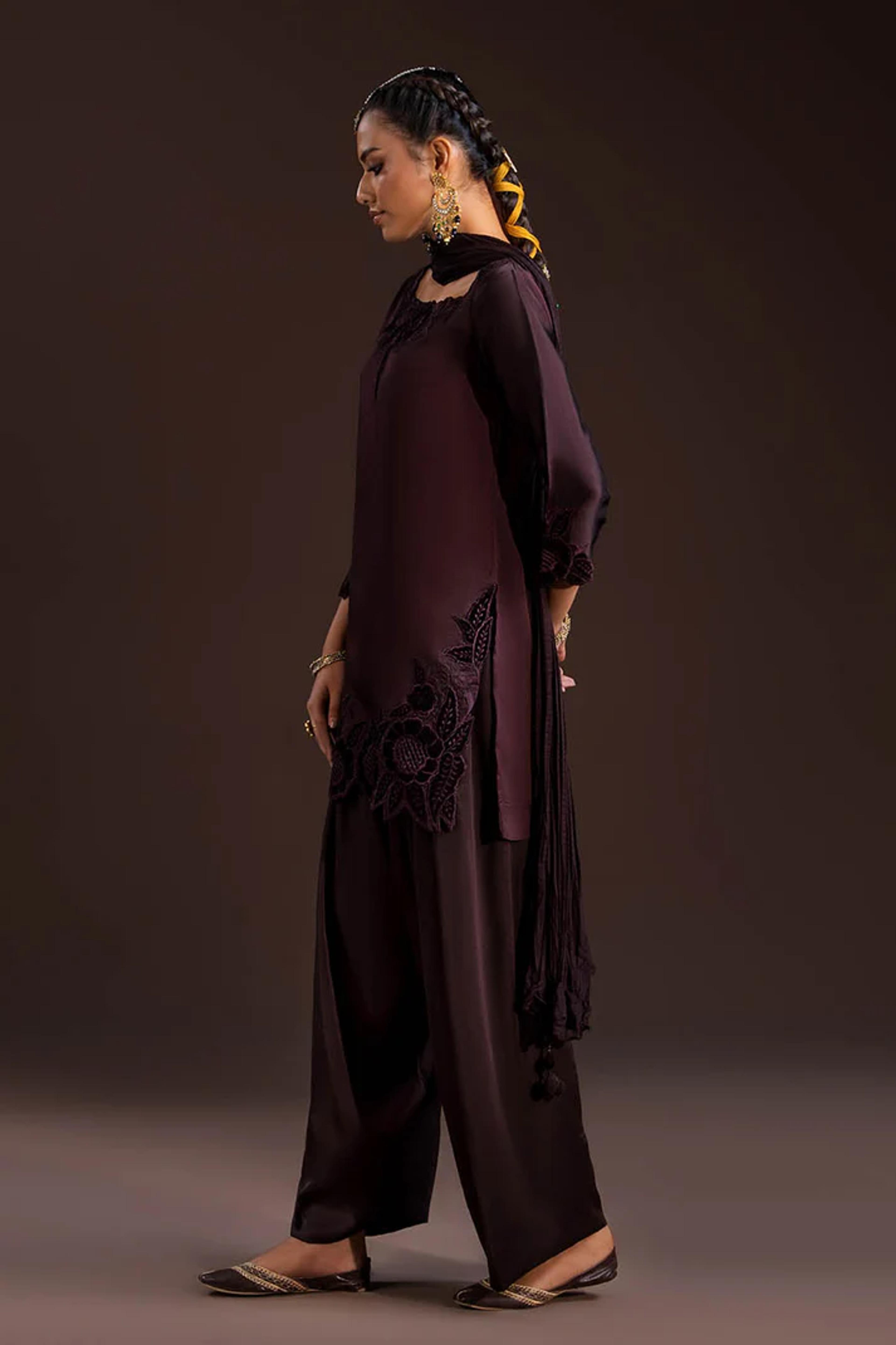 Glass Silk & Charmeuse Silk Shalwar Set - Thumbnail 3