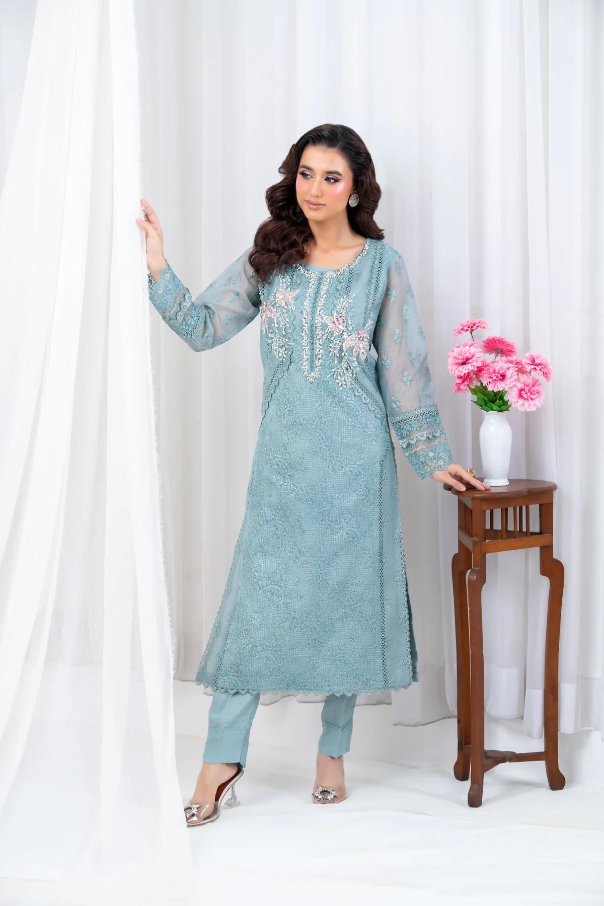 Khaddi Net Hand Embroidered Shirt & Raw Silk Trouser - Image 2