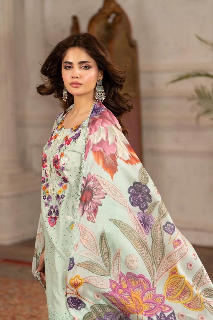 Embroidered Short Shirt & Tulip Shalwar with Chiffon Dupatta - Image 9