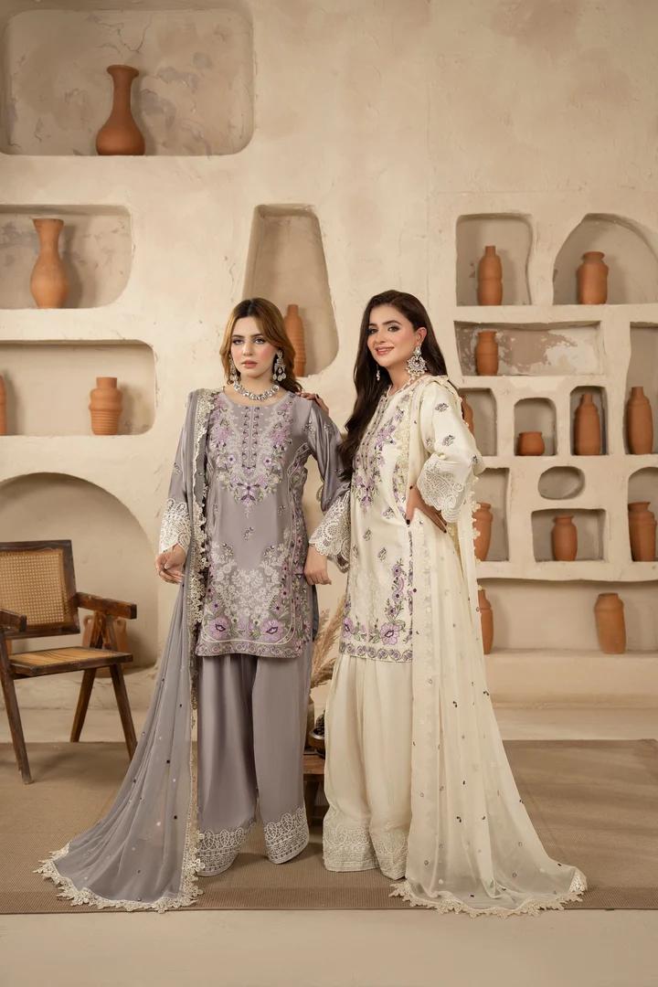 Multi Thread Embroidered Silk Suit - Image 1