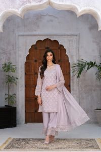 Shirt with Silver Kora Dabka Work & Trousers - Thumbnail 7
