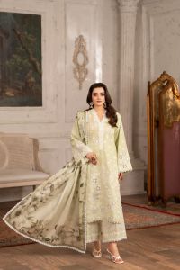 Organza Cutwork 3D Flower Suit & Chiffon Dupatta - Thumbnail 2