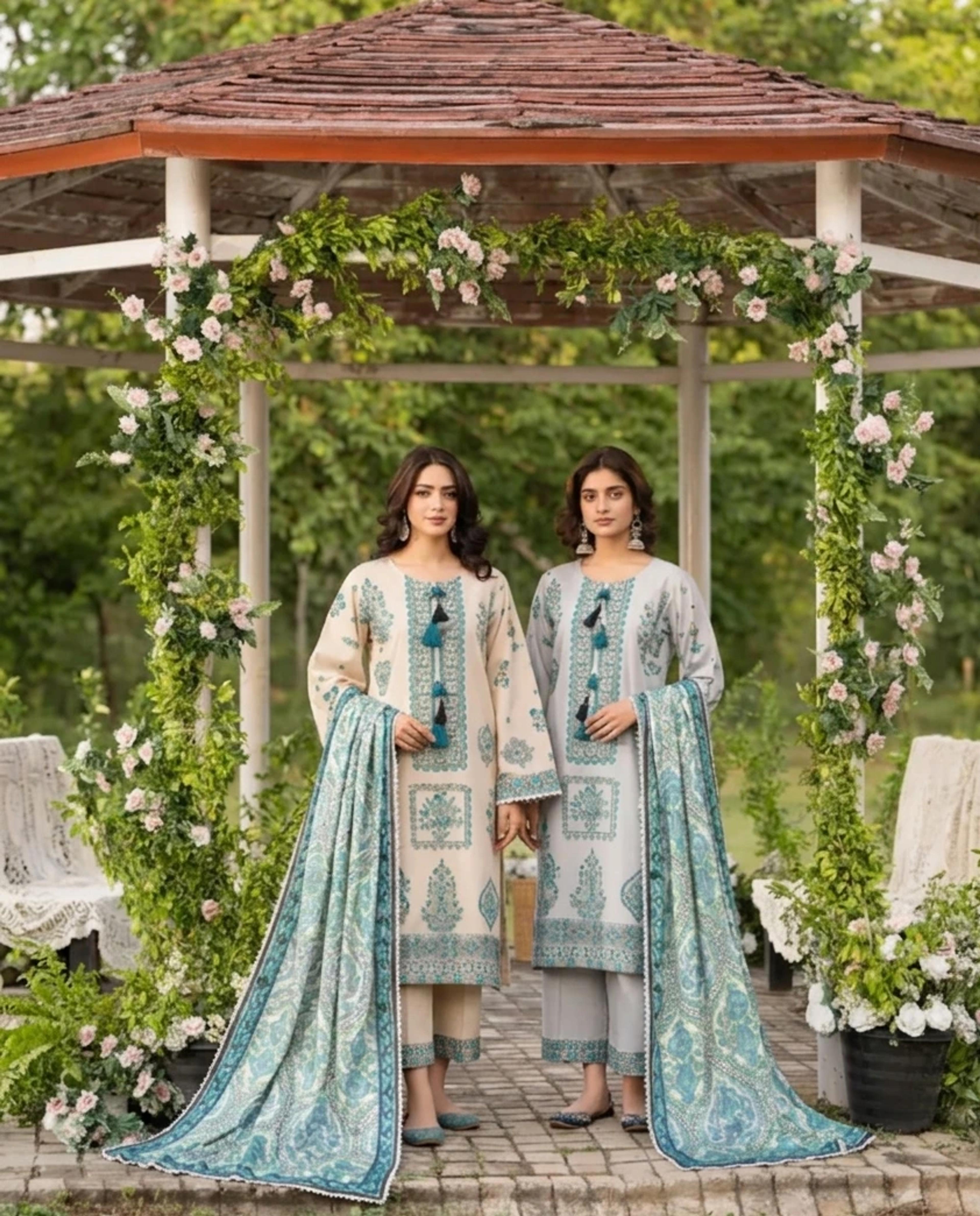 Multi-Thread Embroidered Shirt with Silk Dupatta & Plazo