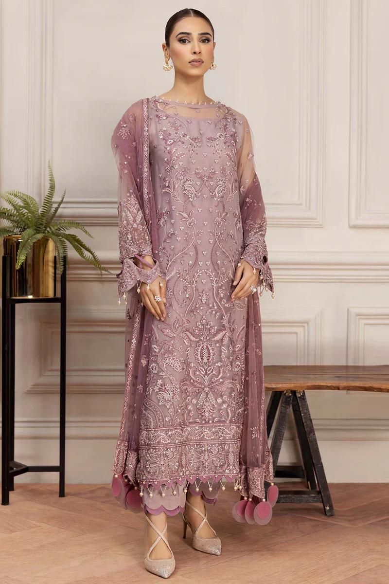 Embroidered Net Suit with Silk Trouser - Image 1