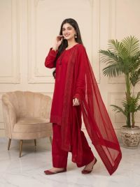 Ruby Elegance Suit with Tassel Detailing - Thumbnail 2