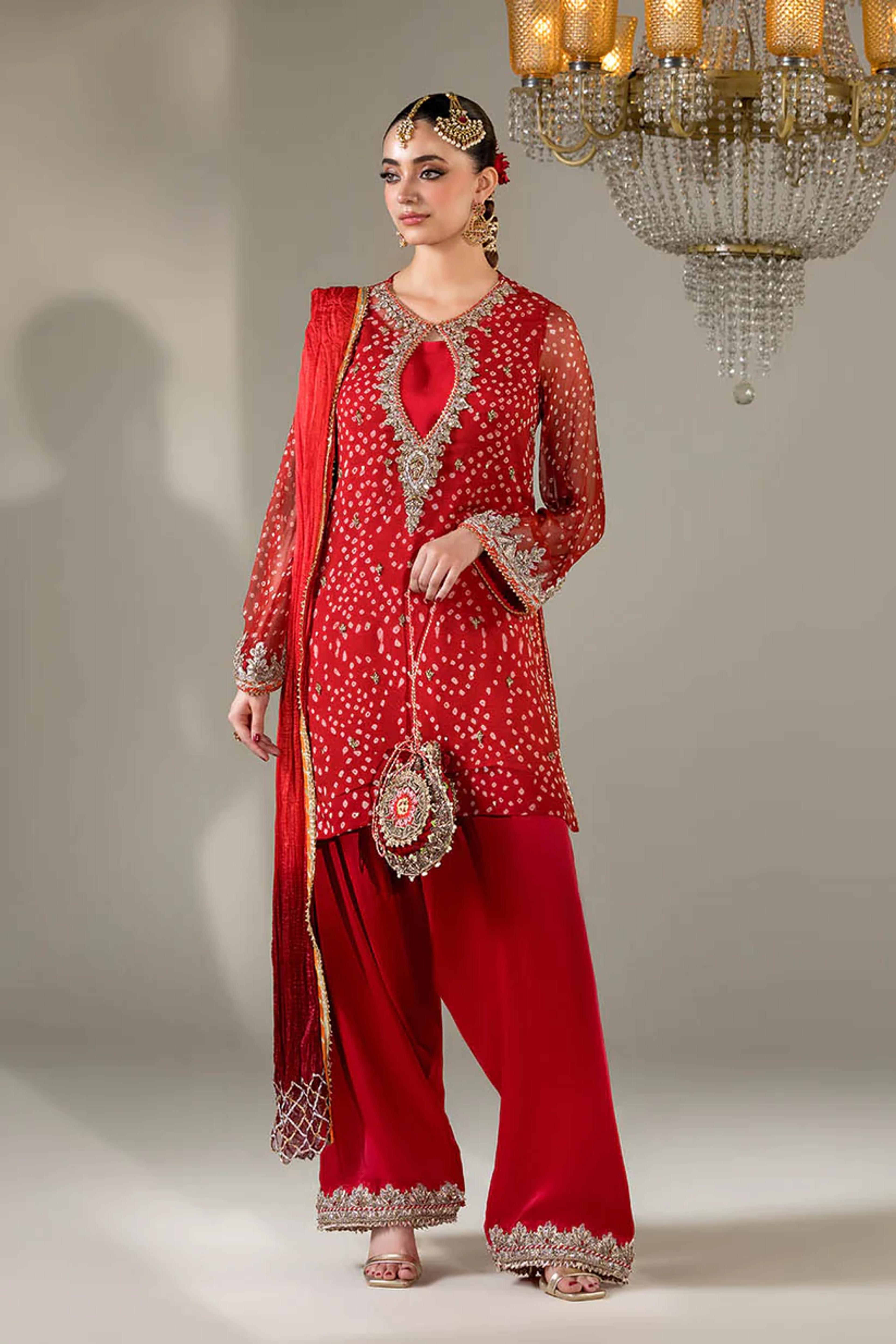 Chiffon & Silk Embroidered Suit - Thumbnail 1