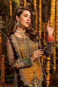 Embroidered Chiffon Suit with Net Dupatta & Sharara - Thumbnail 4