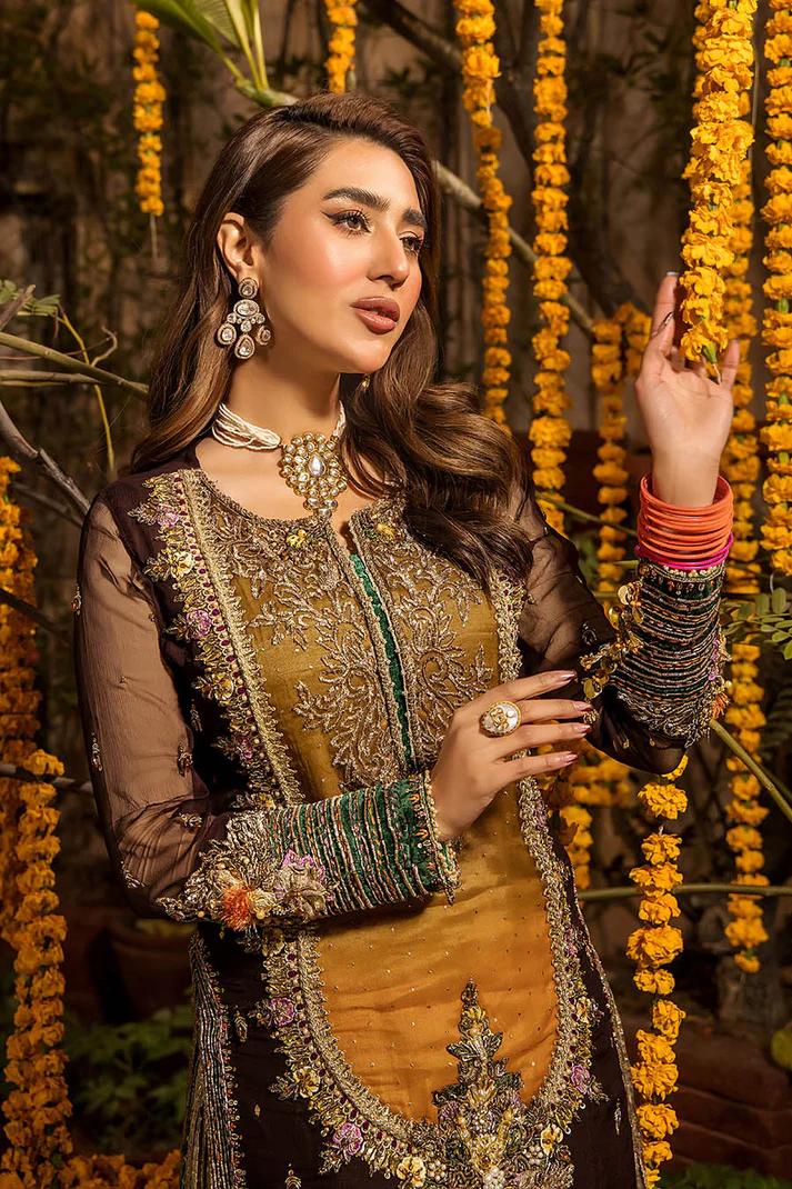 Embroidered Chiffon Suit with Net Dupatta & Sharara - Image 4