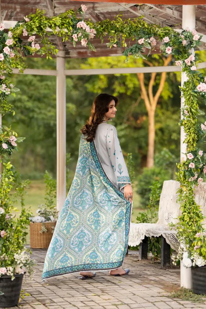 Multi-Thread Embroidered Shirt with Silk Dupatta & Plazo - Image 10