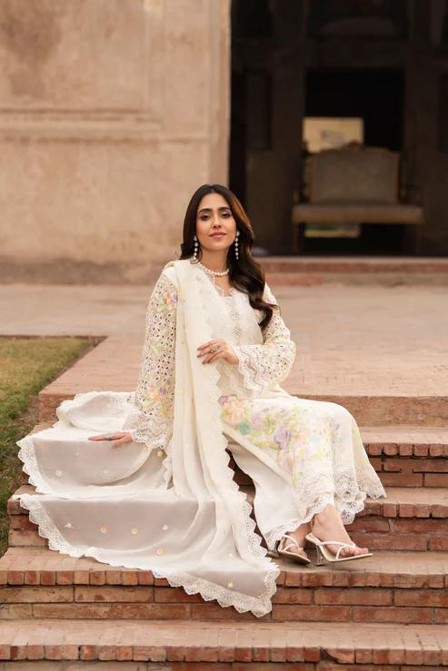 Chikankari Long Shirt with Sequins Dupatta & Capri - Image 8