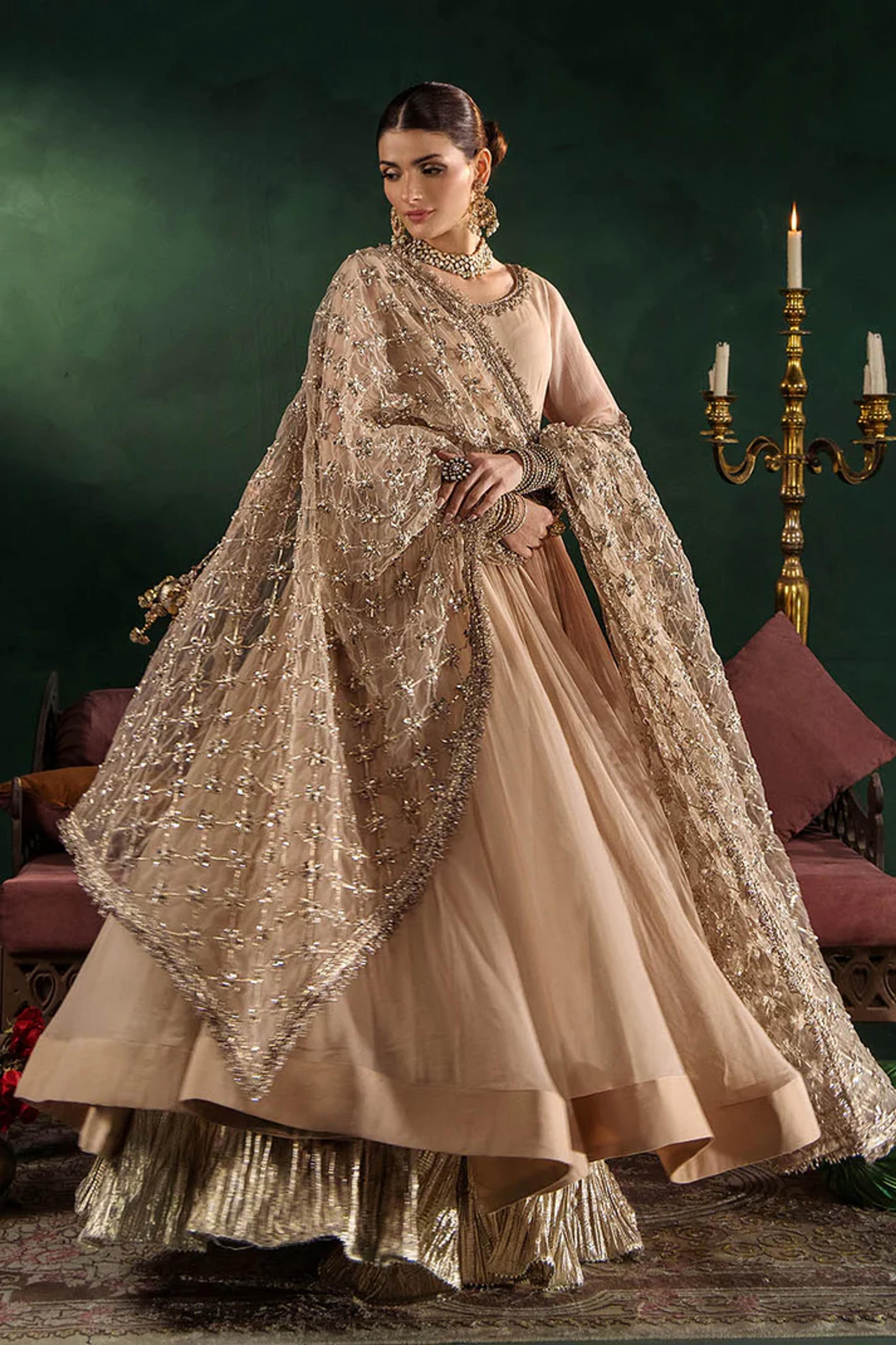 Hand-Embroidered Chiffon Suit with Sharara - Thumbnail 5