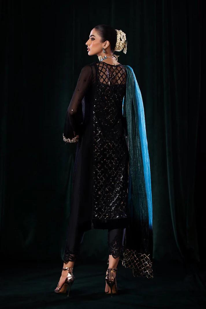 Pure Crinkle Chiffon Embroidered Suit with Silk Dupatta - Image 9