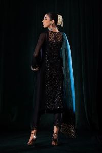 Pure Crinkle Chiffon Embroidered Suit with Silk Dupatta - Thumbnail 9
