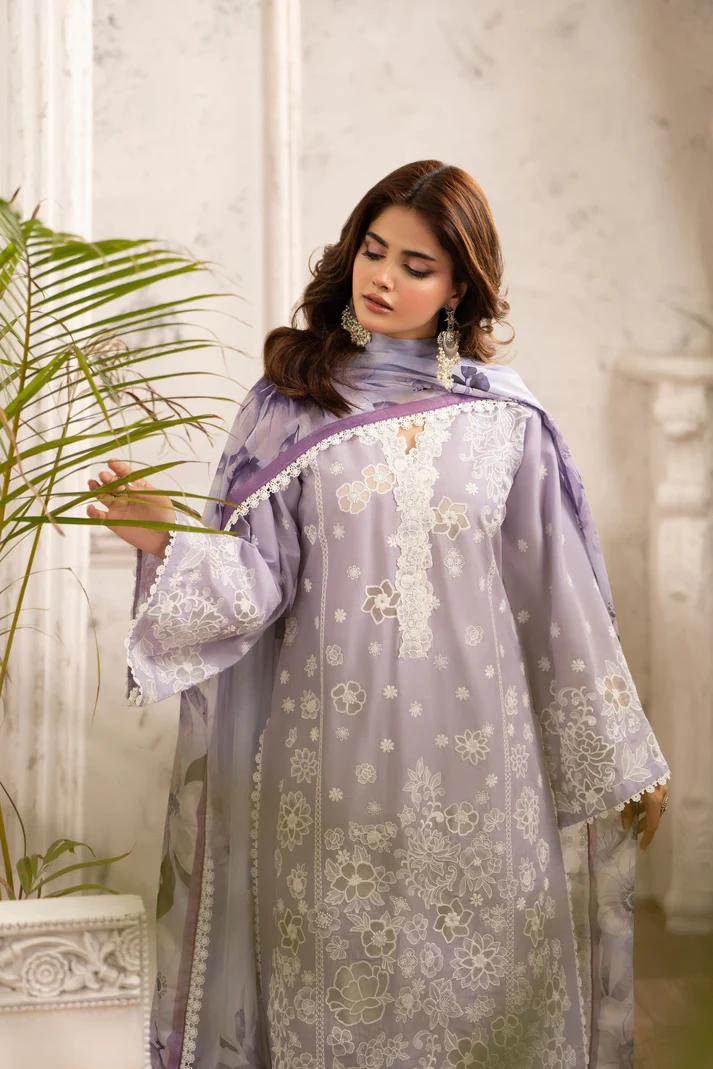 Organza Cutwork 3D Flower Suit & Chiffon Dupatta - Image 10
