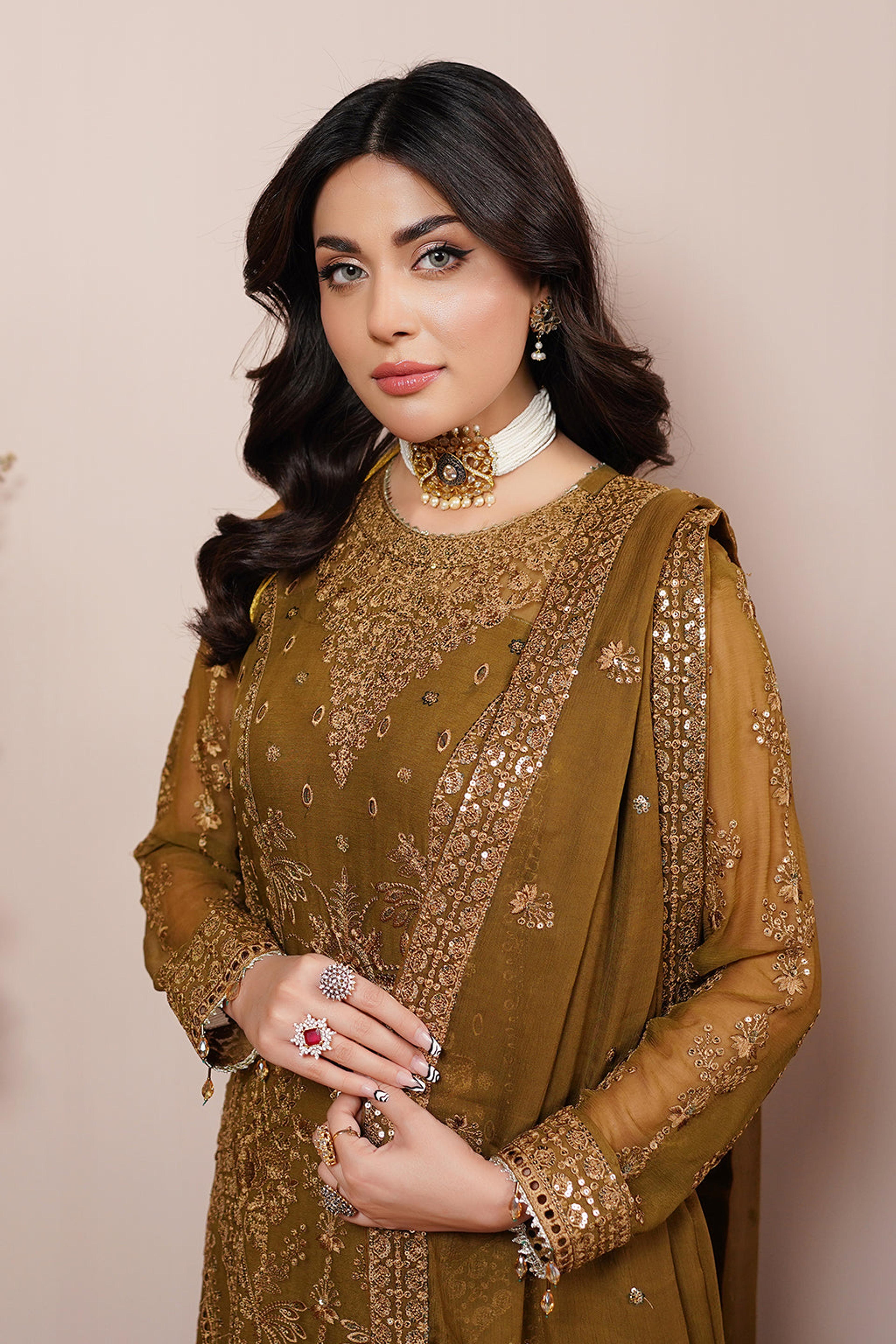Embroidered Chiffon Suit & Jaal Dupatta - Thumbnail 3