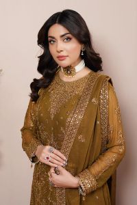 Embroidered Chiffon Suit & Jaal Dupatta - Thumbnail 3