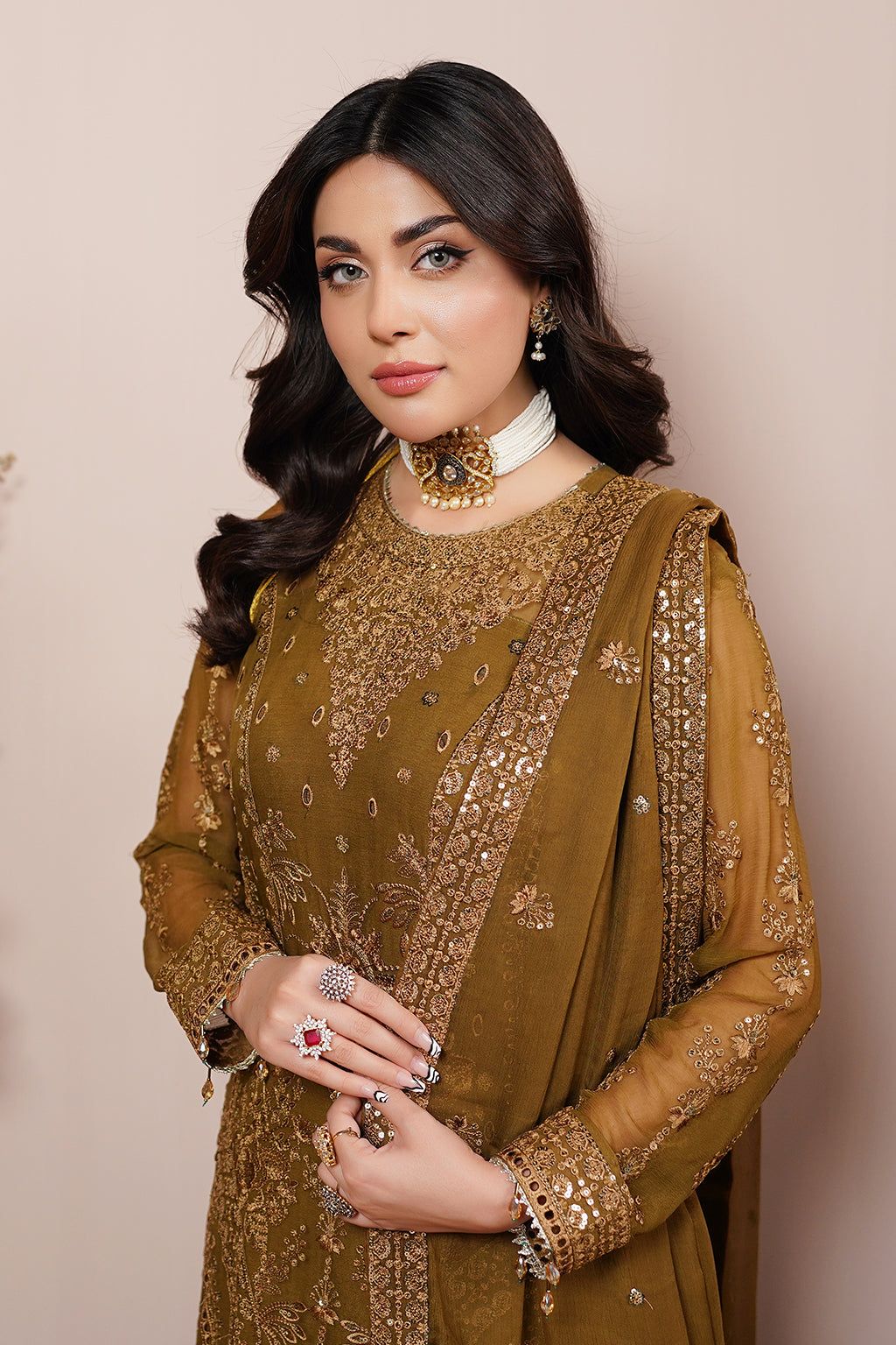 Embroidered Chiffon Suit & Jaal Dupatta - Image 3