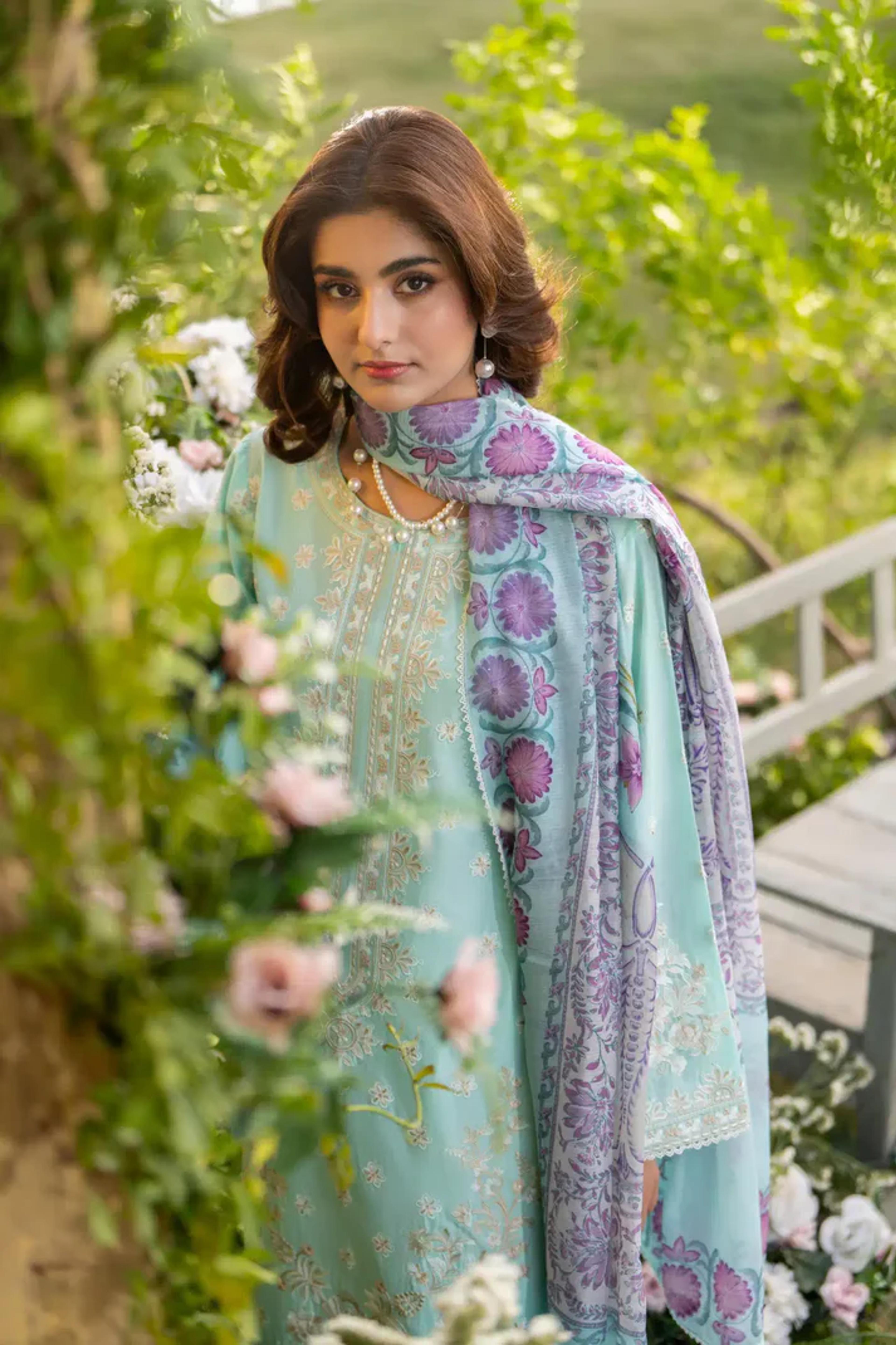 Cotton Embroidered Shirt & Sequins Dupatta  - Thumbnail 9