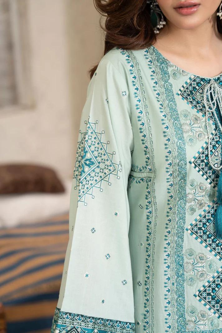 Embroidered Cotton Suit with Applique & Tassels - Image 7