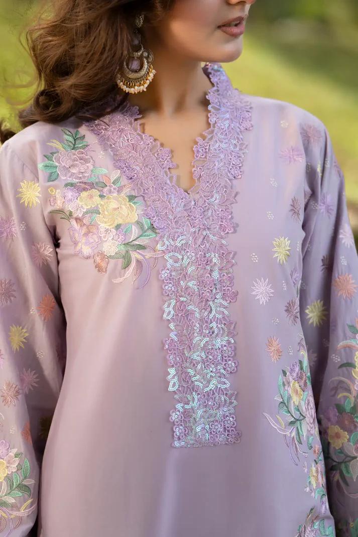 Thread-Work High-Neck Long Shirt with Printed Dupatta - Image 4