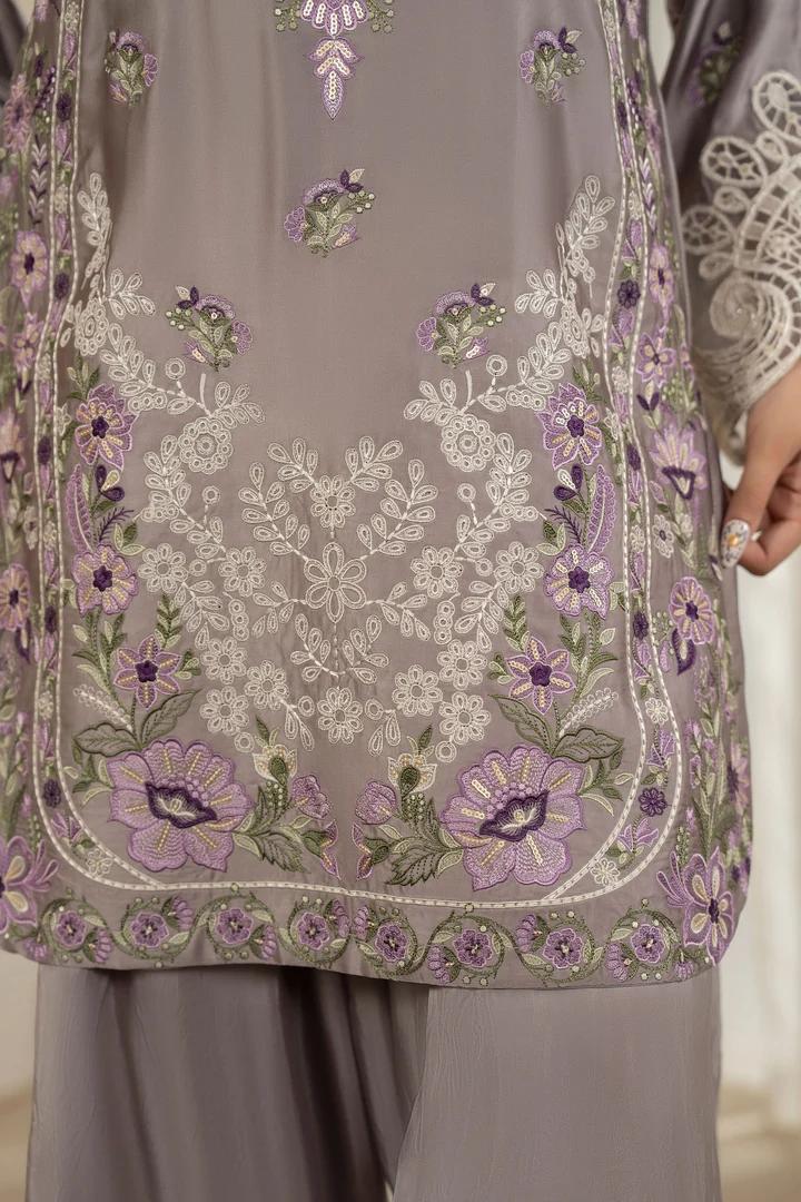 Multi Thread Embroidered Silk Suit - Image 13