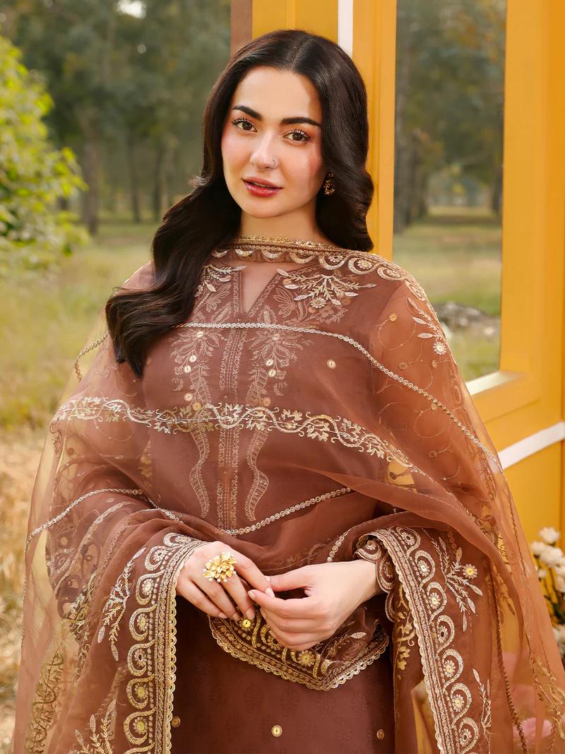 3D Floral Embroidered Suit with Sharara & Dupatta - Image 2