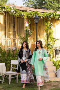 Embroidered Shirt & Printed Chiffon Dupatta - Thumbnail 1