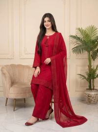 Ruby Elegance Suit with Tassel Detailing - Thumbnail 4