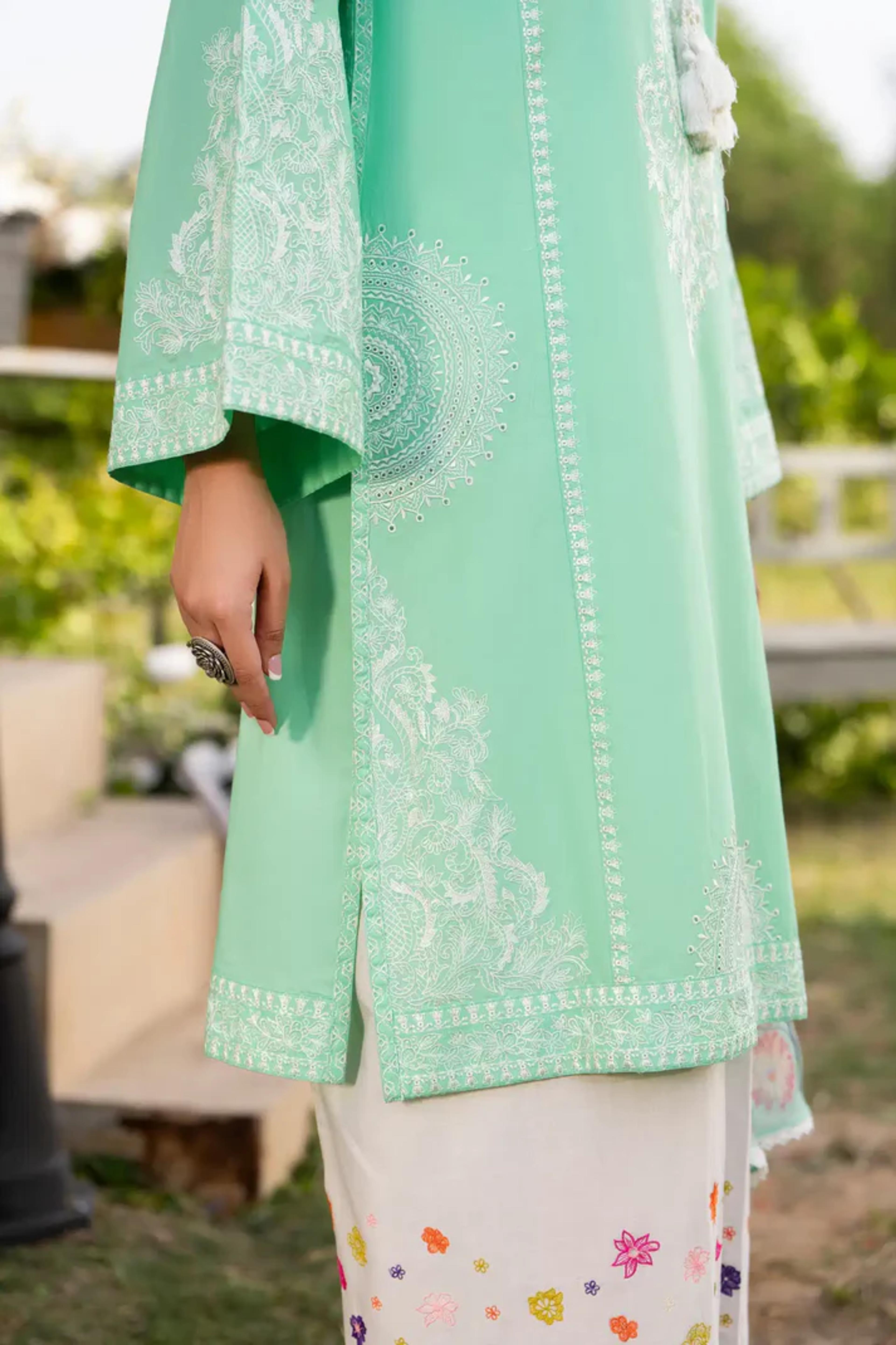 Embroidered Shirt & Printed Chiffon Dupatta - Thumbnail 11