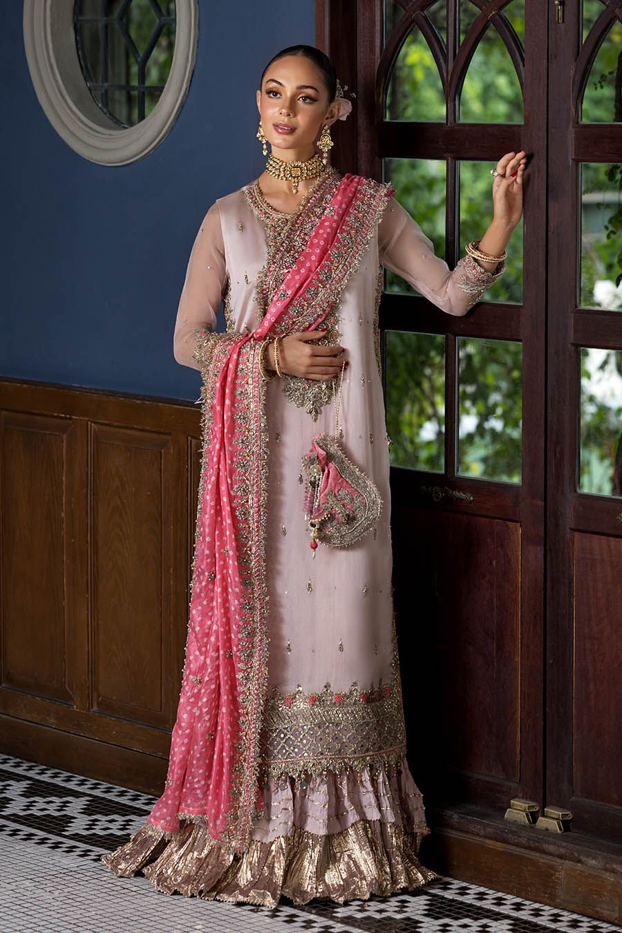 Regal Gloss Silk Ensemble with Crush Sharara - Image 2