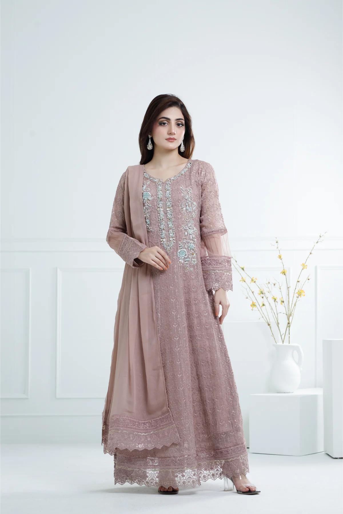 Chiffon Hand-Worked Long Frock - Image 7
