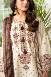 Kashmiri Embroidered Long Shirt with Silk Dupatta - Thumbnail 5