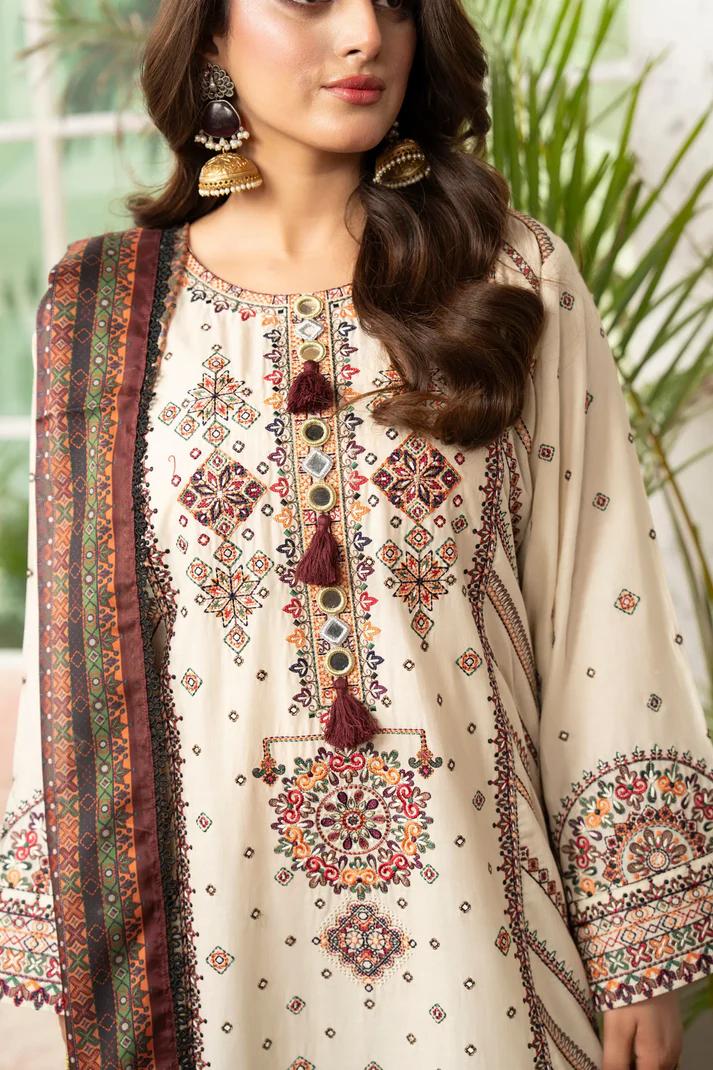 Kashmiri Embroidered Long Shirt with Silk Dupatta - Image 5