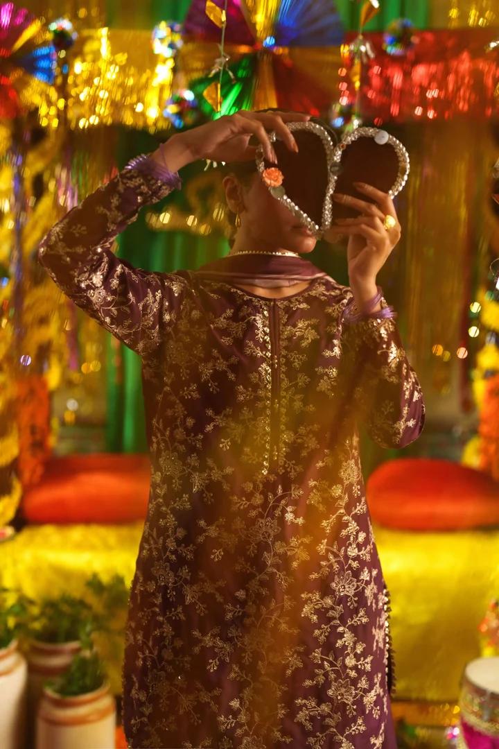 Plum Gold Embroidered Suit - Image 3