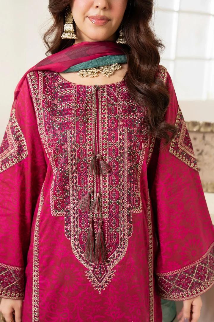 Magenta Lawn Suit with Flowing Farshi Shalwar - Image 4