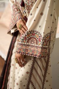 Kashmiri Embroidered Long Shirt with Silk Dupatta - Thumbnail 7