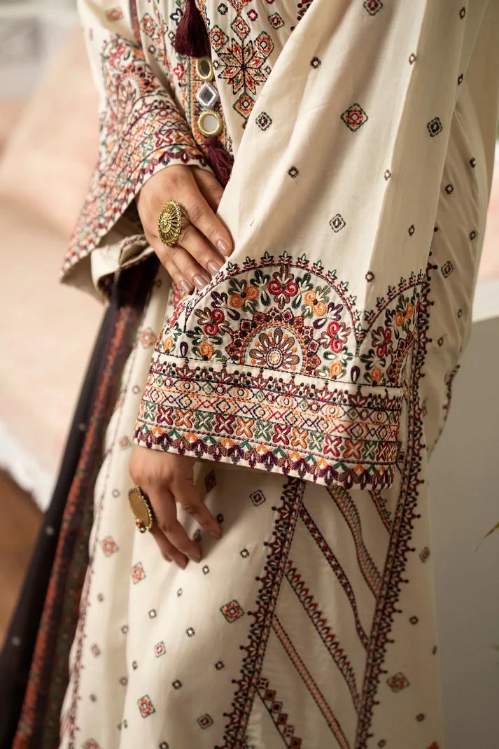 Kashmiri Embroidered Long Shirt with Silk Dupatta - Image 7