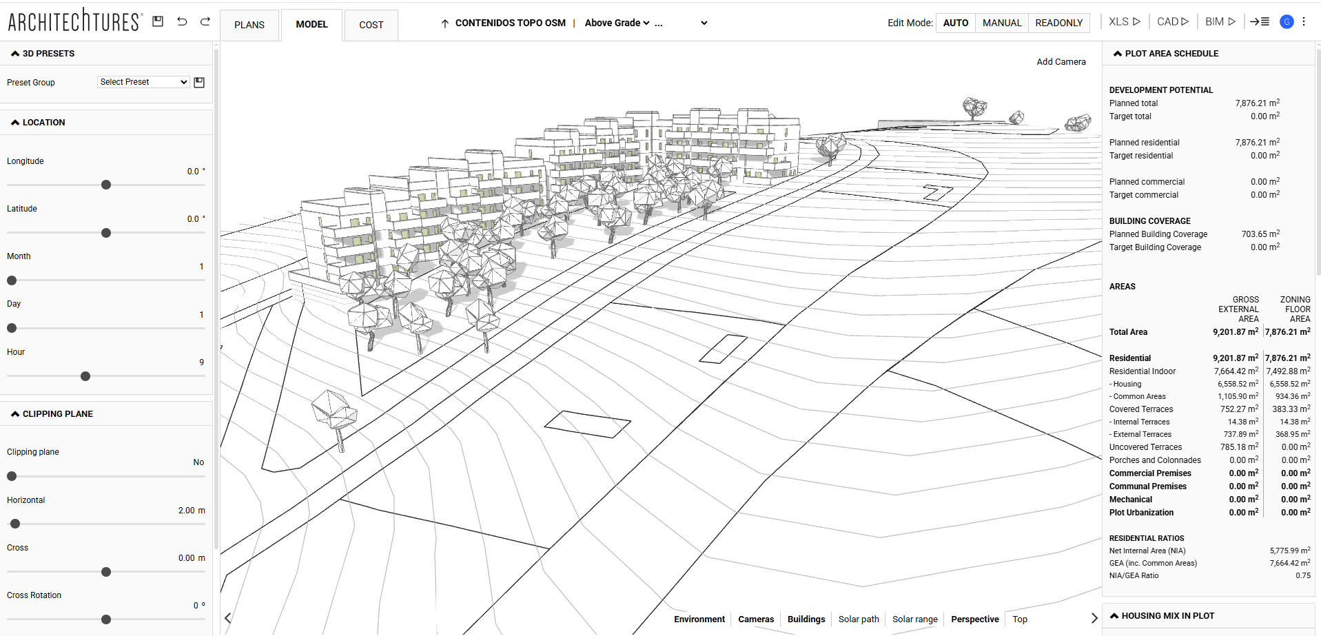 Automatic building staggering on existing topography - Architechtures