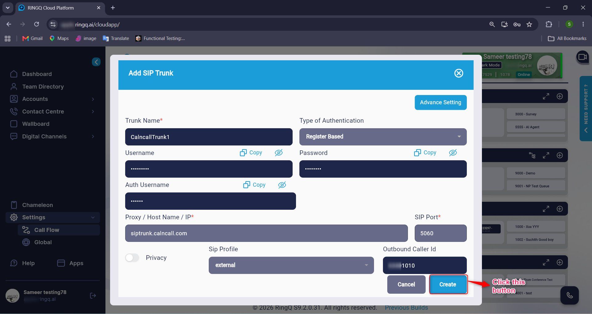 Add SIP Trunk form