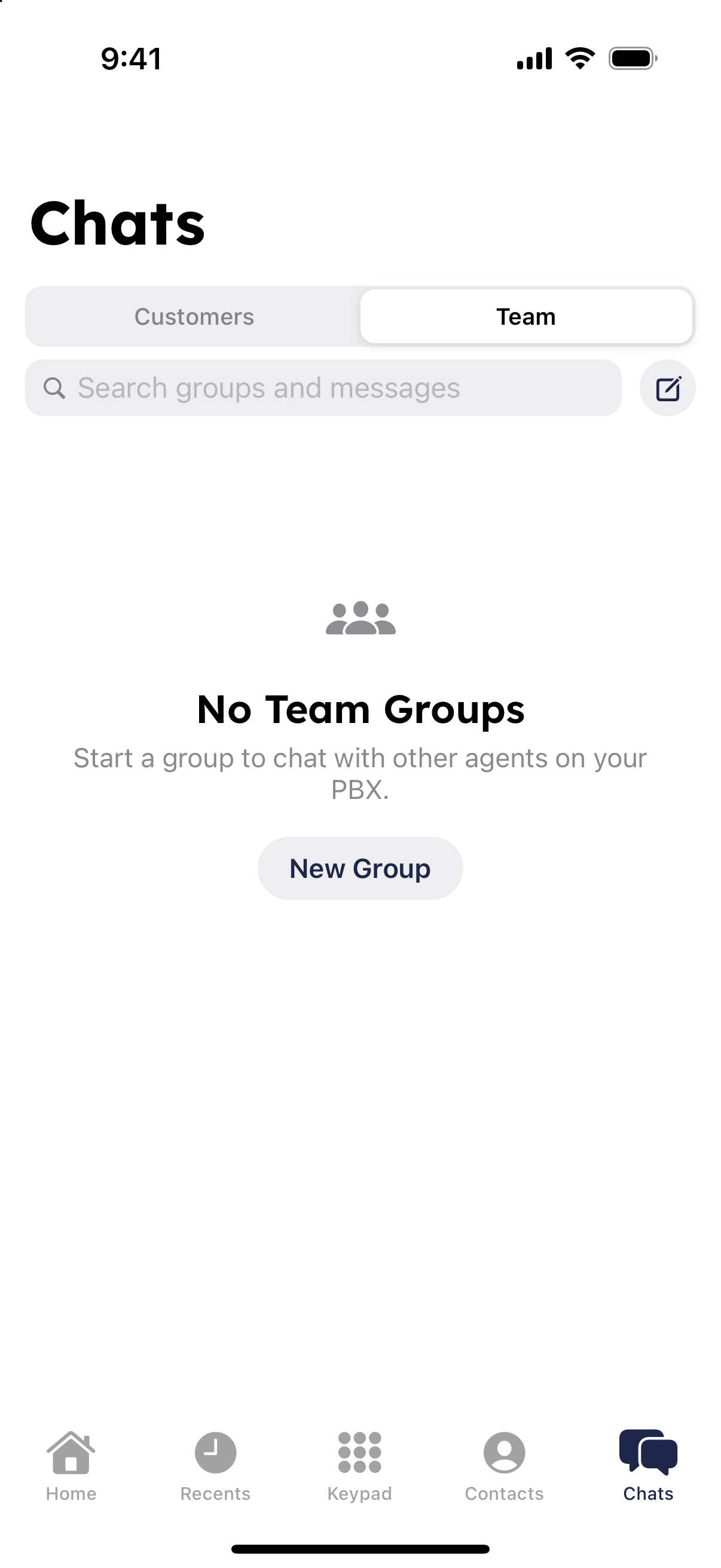 Team chats list in the RingQ app