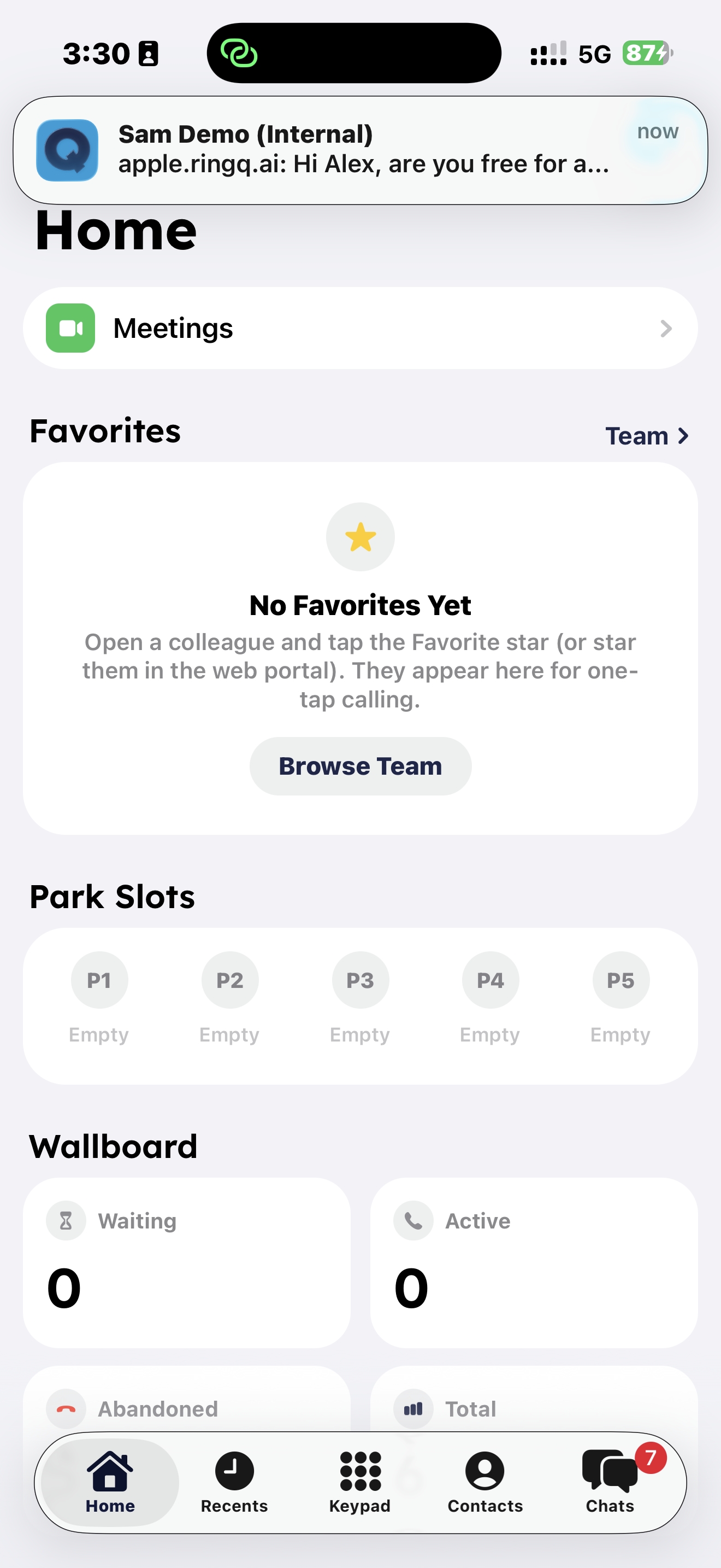 RingQ team chat notification with the sender's photo on iPhone