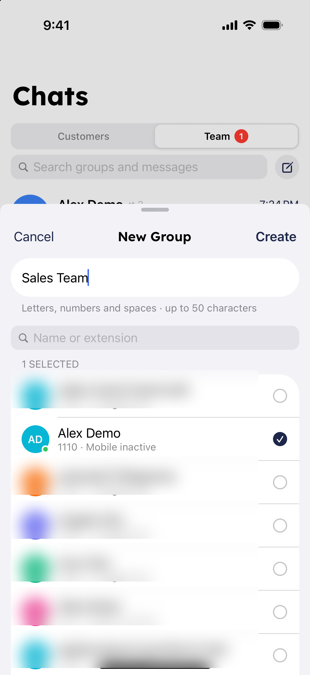 Creating a new group chat in the RingQ app