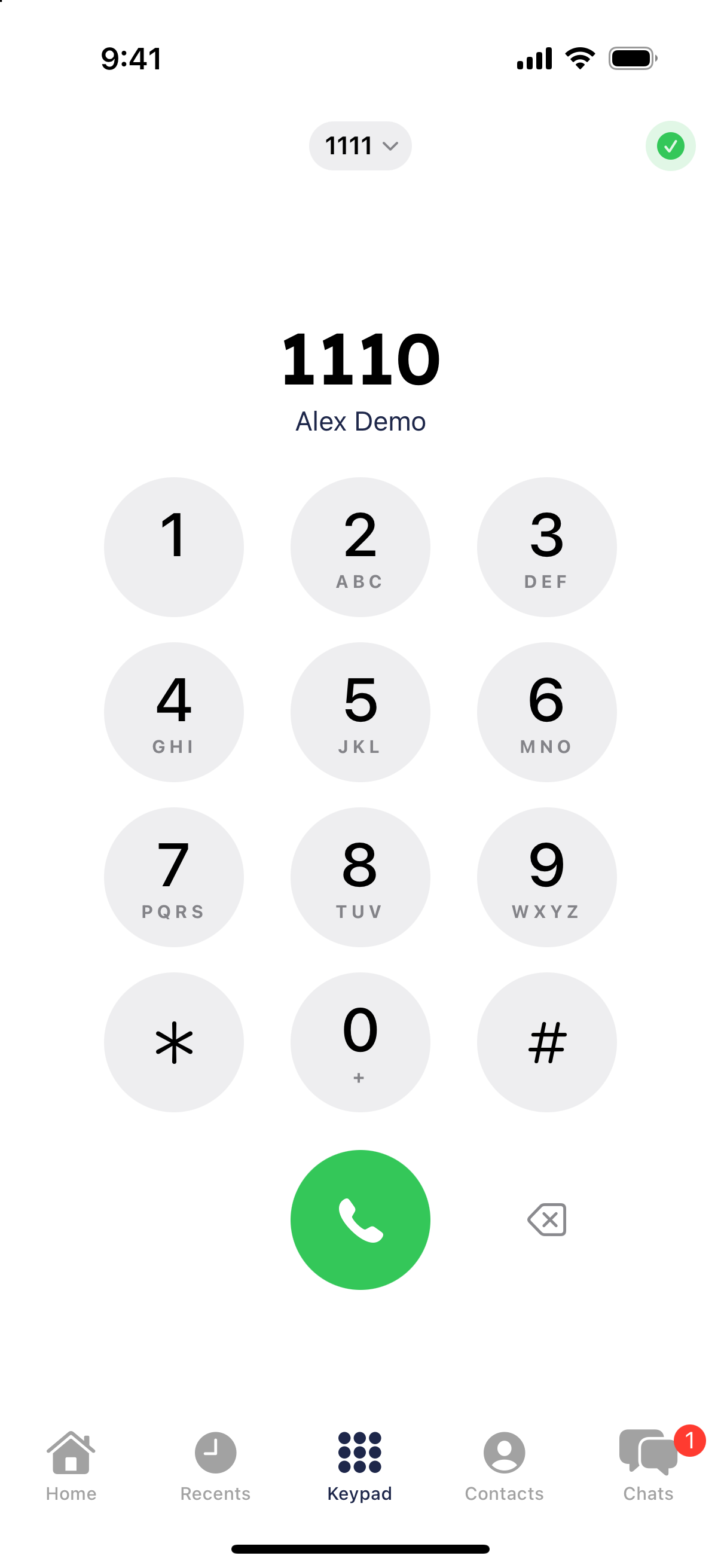 RingQ app keypad with a phone number ready to call