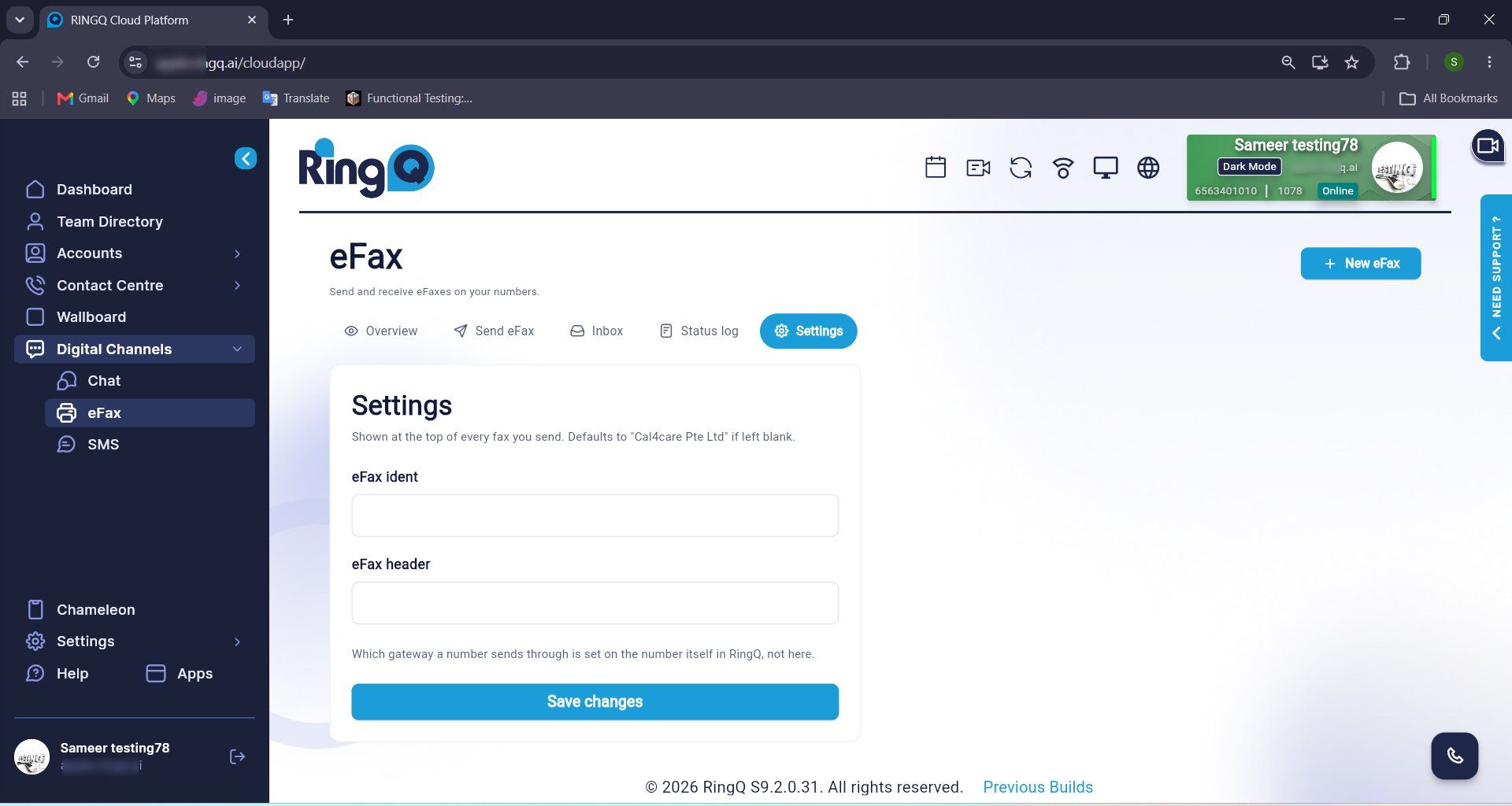 eFax Settings: ident and header