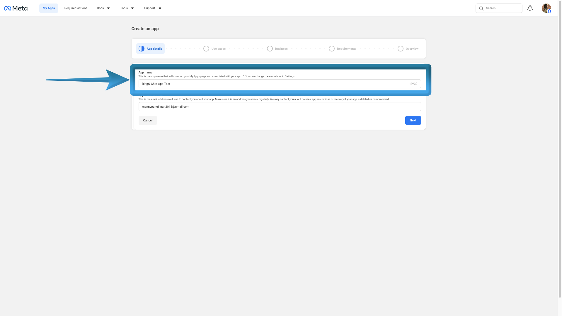 Enter App's name