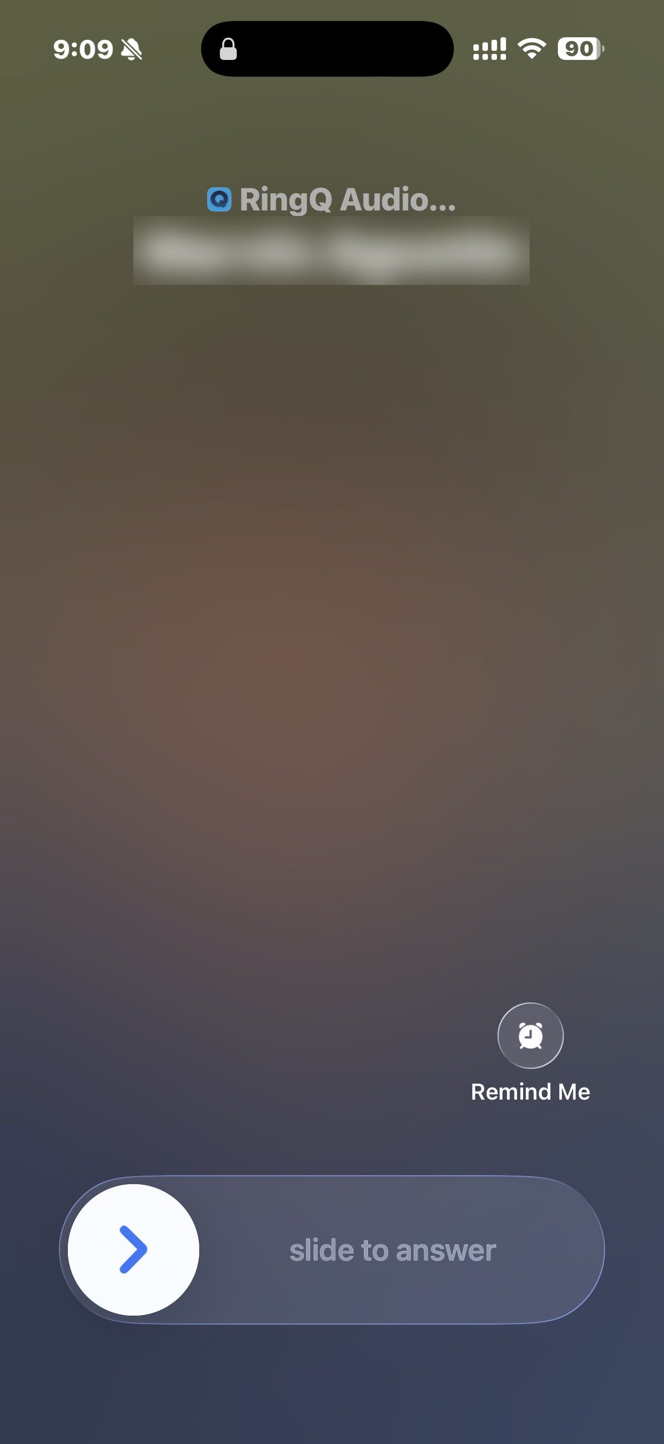 Incoming RingQ business call on the iPhone lock screen