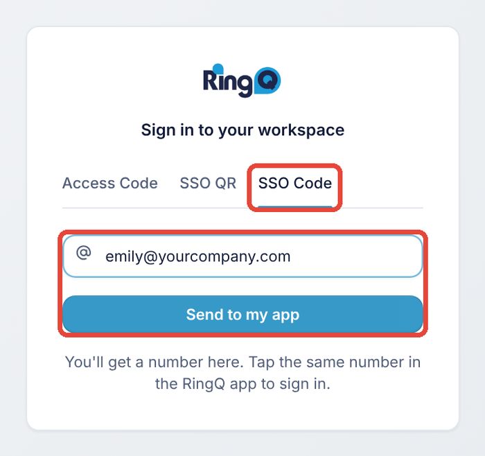 Web login page, SSO Code tab